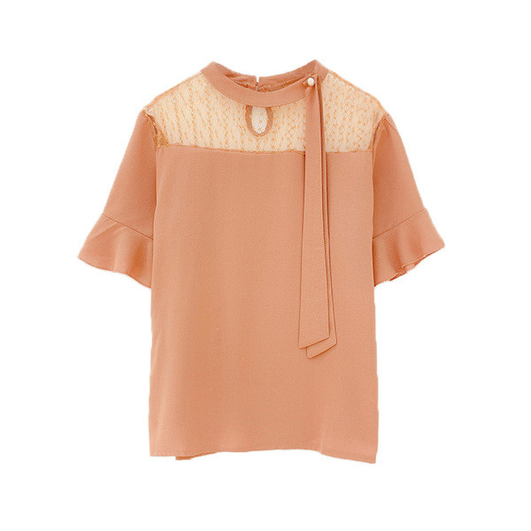 Női modern blúz rövid ujjal és csipkével, négy színben