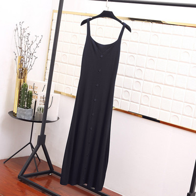 Rochie lunga de dama cu bretele subtiri si nasturi in mai multe culori