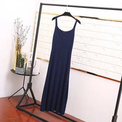 Rochie lunga de dama cu bretele subtiri si nasturi in mai multe culori