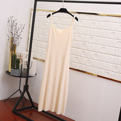 Rochie lunga de dama cu bretele subtiri si nasturi in mai multe culori