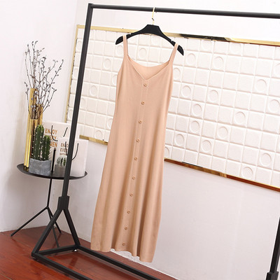 Rochie lunga de dama cu bretele subtiri si nasturi in mai multe culori