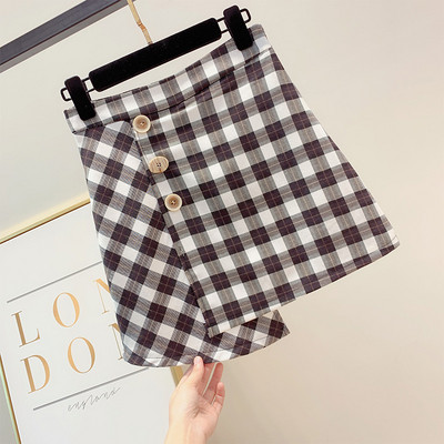 Stílusos női kockás szoknya gombokkal több színben