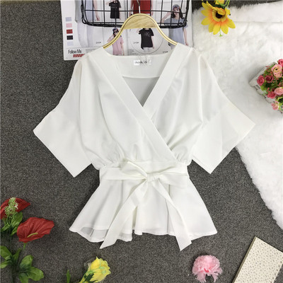 Bluză de damă modernă cu decolteu în V și panglică