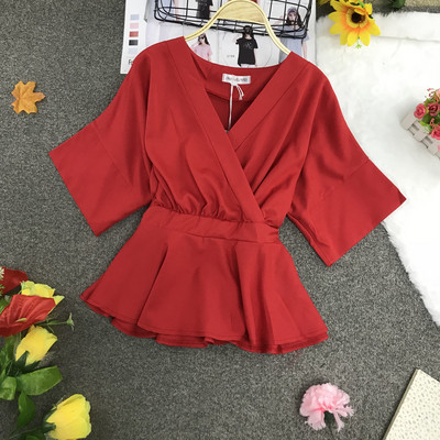 Bluză de damă modernă cu decolteu în V și panglică