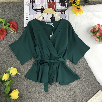 Bluză de damă modernă cu decolteu în V și panglică