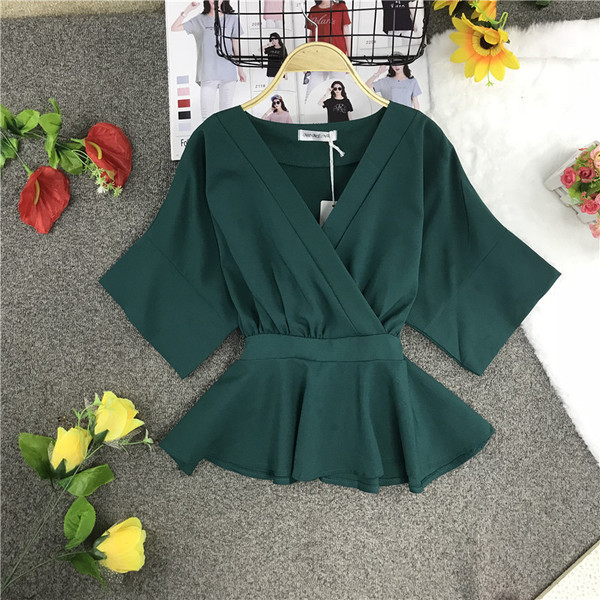 Bluză de damă modernă cu decolteu în V și panglică