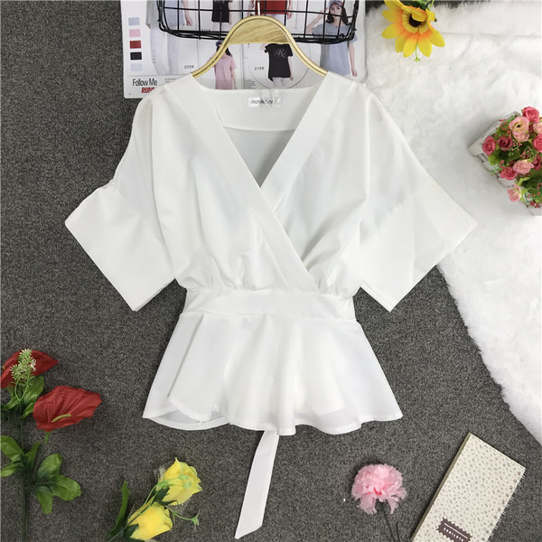 Bluză de damă modernă cu decolteu în V și panglică