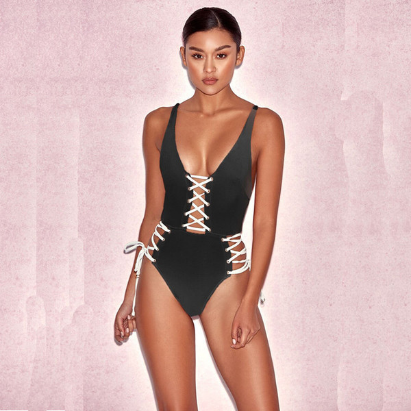 Modern női teljes fürdőruha nyakkendővel több színben