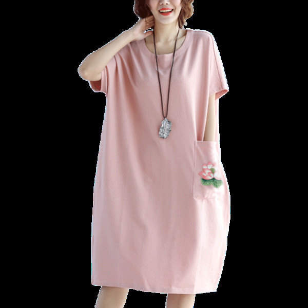 Καθημερινό γυναικείο φόρεμα  με τσέπη σε μαύρο και ροζ χρώμα