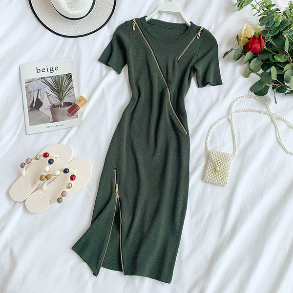 Rochie de dama model nou cu maneci scurte si fermoare in mai multe culori