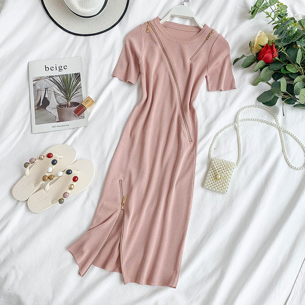 Rochie de dama model nou cu maneci scurte si fermoare in mai multe culori