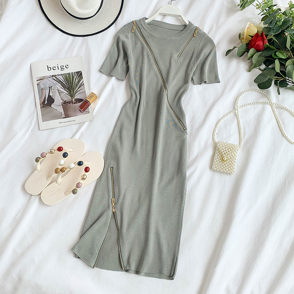 Rochie de dama model nou cu maneci scurte si fermoare in mai multe culori