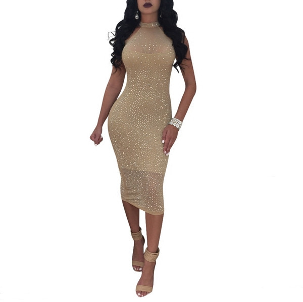 Stílusos női ruha bézs színben