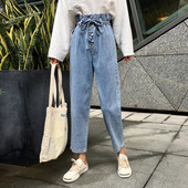 Blugi de dama actuali model lat cu talie inalta si nasturi