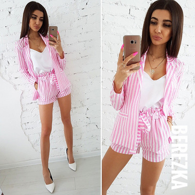 Női csíkos kabát + nadrág szett több színben