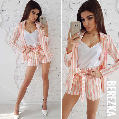 Női csíkos kabát + nadrág szett több színben