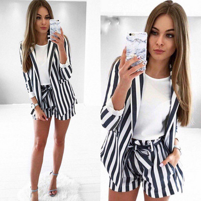Női csíkos kabát + nadrág szett több színben