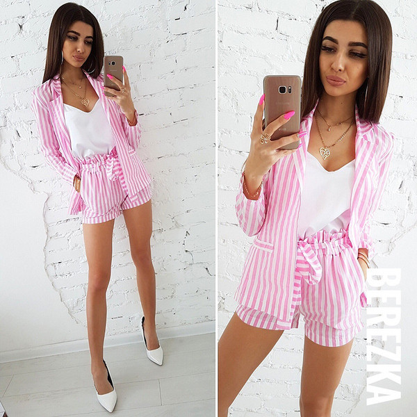 Női csíkos kabát + nadrág szett több színben