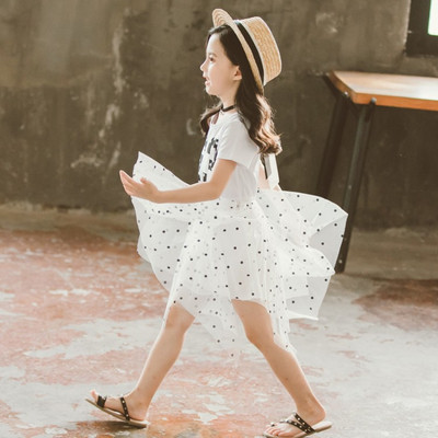 Rochie moderna pentru copii in roz si alb cu aplicatie