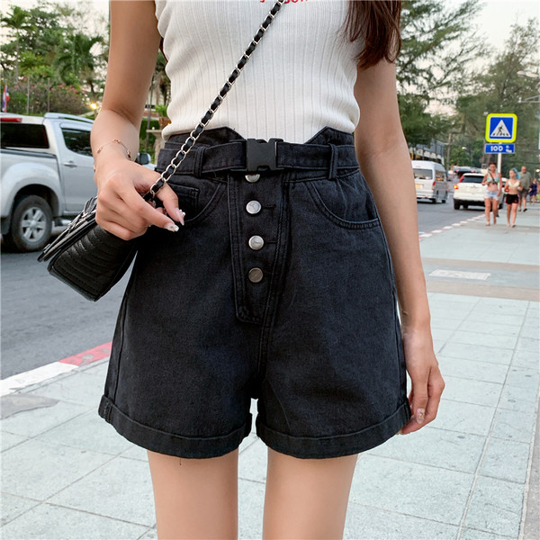 Lezser farmer rövidnadrág széles modell magas derékkal, két színben