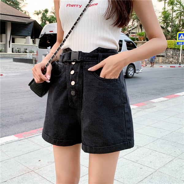 Lezser farmer rövidnadrág széles modell magas derékkal, két színben