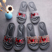 Papuci casual dama cu inscriptie si pietre in trei culori