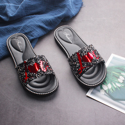 Papuci casual dama cu inscriptie si pietre in trei culori