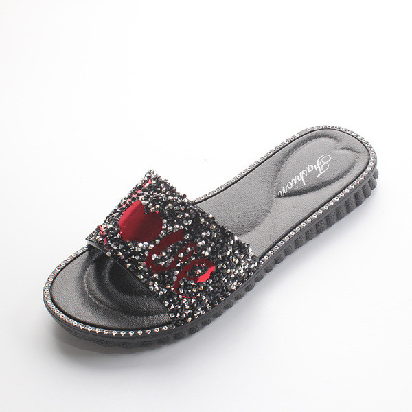 Papuci casual dama cu inscriptie si pietre in trei culori