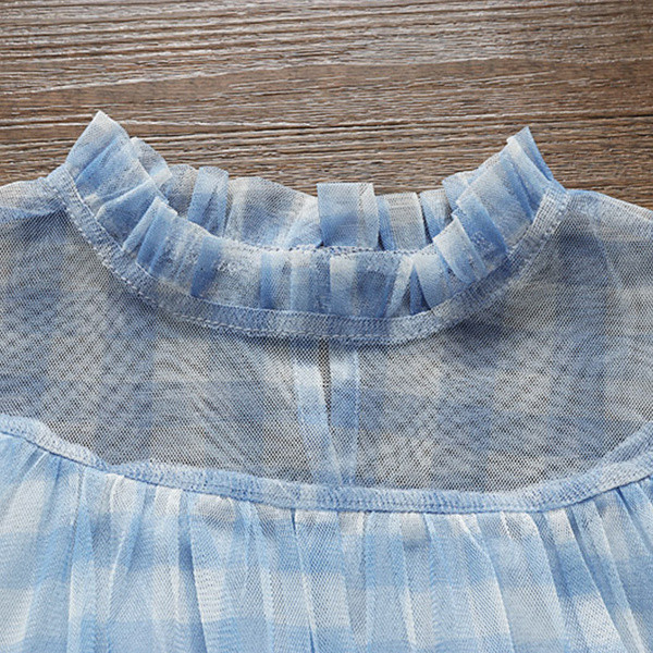 Rochie pentru copii in carouri albastru cu maneci scurte