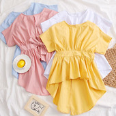 Modern női blúz aszimmetrikus modell O-nyakkal