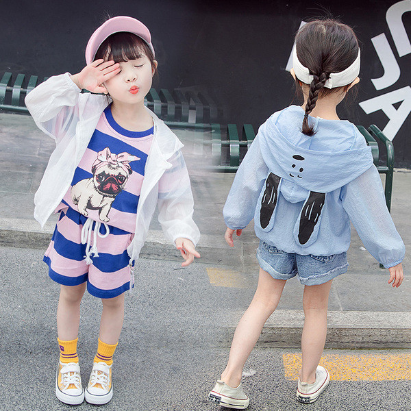 Gyermek tavaszi kabát lányoknak fehér és kék színben, 3D elemmel