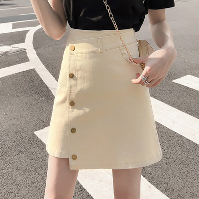 Нестандартна дънкова пола с копчета в четири цвята 