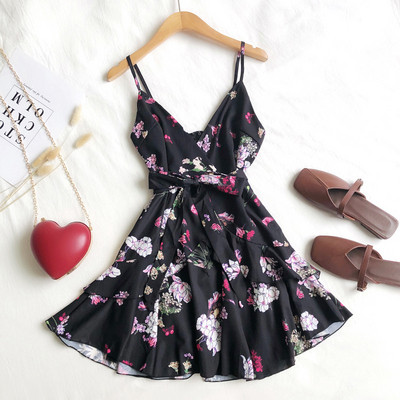 Κομψό καλοκαιρινό γυναικείο φόρεμα με ζώνες σε τέσσερα χρώματα