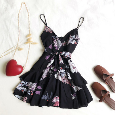 Κομψό καλοκαιρινό γυναικείο φόρεμα με ζώνες σε τέσσερα χρώματα