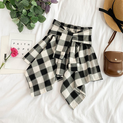 Fusta dama in carouri model asimetric cu cravate in mai multe culori