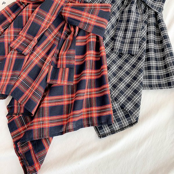 Fusta dama in carouri model asimetric cu cravate in mai multe culori