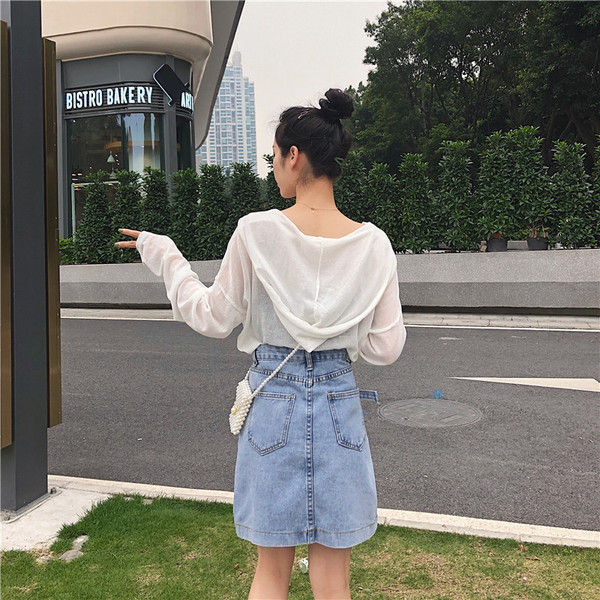 Fusta de dama casual din denim cu talie inalta si nasturi