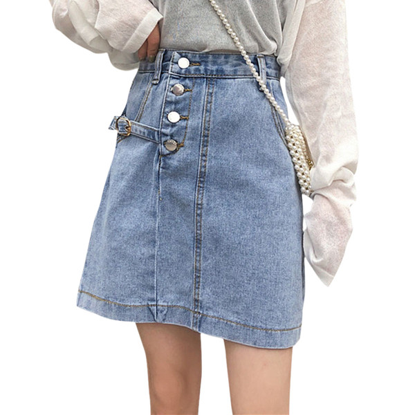 Fusta de dama casual din denim cu talie inalta si nasturi