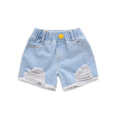 Gyerek rövid farmernadrág lányoknak gombos, szakadt motívumokkal