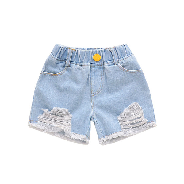 Gyerek rövid farmernadrág lányoknak gombos, szakadt motívumokkal