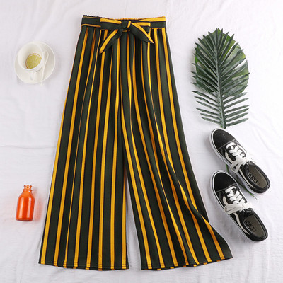 Pantaloni de damă în dungi cu element de legătură