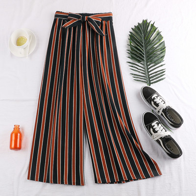 Pantaloni de damă în dungi cu element de legătură