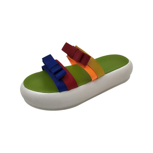 Alkalmi női papucs három színű szalaggal és színes nyomattal