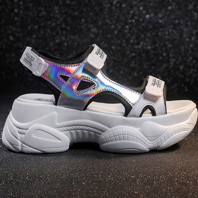 Sandale de dama elegante cu petice in doua culori de piele ecologica