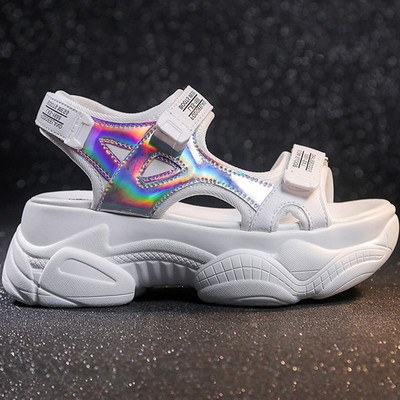 Sandale de dama elegante cu petice in doua culori de piele ecologica