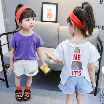 Детска тениска за момичета в два цвята с къс ръкав и надпис