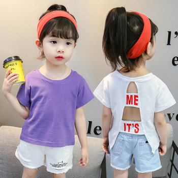 Детска тениска за момичета в два цвята с къс ръкав и надпис