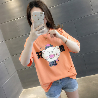 Tricou casual dama cu aplicatii si motive rupte in mai multe culori