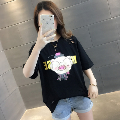 Tricou casual dama cu aplicatii si motive rupte in mai multe culori