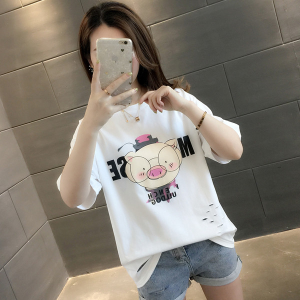 Tricou casual dama cu aplicatii si motive rupte in mai multe culori